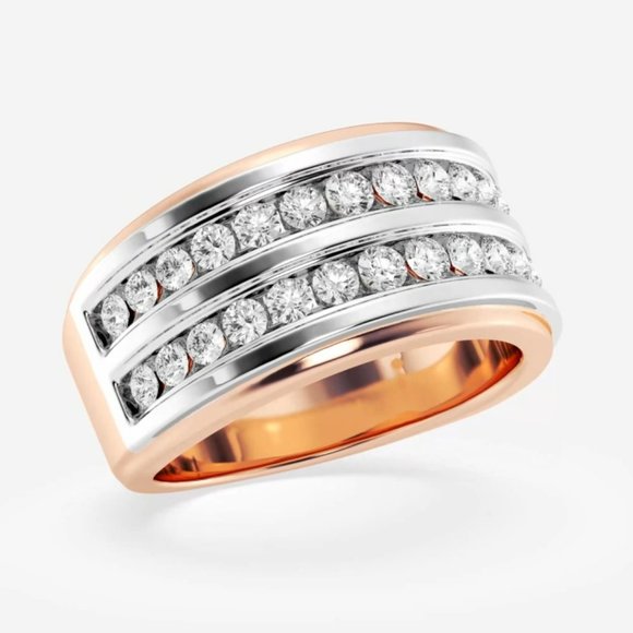 1 1/2 ctw Round Lab Grown Diamond Men's Double Row Channel Set Wedding Band - Picture 6 of 6